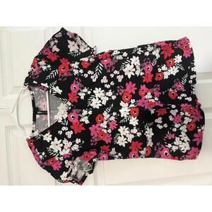 Koi Floral Print Scrub Top, Size Small